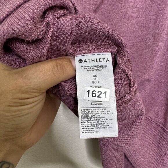 Athleta Sweatshirt Size XS Studio Barre Off Shoulder Purple Heathered Thumbhole - Picture 9 of 12